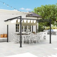 Outsunny 3 x 4m Aluminium Pergola, with Retractable Roof - Grey/Khaki(m-9)