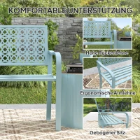 Outsunny Außenbank, Gartenbank aus Stahl, Ausgeschnittene Rückenlehne, Armlehnen, für 2 Personen, Blau(m-5)