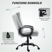 HOMCOM Sedia da Ufficio Ergonomica con Schienale Alto, Altezza Regolabile e Dondolo, Grigio(m-6)