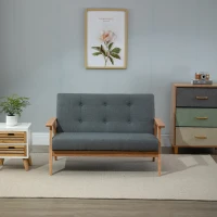 HOMCOM Sofa 2 Sitzer, 115 cm Couch mit Armlehnen, Rückenlehne, Kleine Polstersofa mit Leinenoptik, Holzbeine, Gepolstert Loungesofa für Wohnzimmer, Schlafzimmer, Dunkelgrau(m-2)