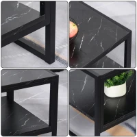 HOMCOM Tavolino da Caffè Nero, Tavolino Effetto Marmo con Ripiano Inferiore, da Soggiorno o Ufficio, Design Moderno, Telaio in Acciaio, 106x50x45cm, Nero(m-7)