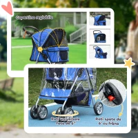 PawHut Cărucior Pliabil pentru Câini până la 10 kg cu Copertină de Ploaie, 75x45x97 cm, Albastru(m-5)