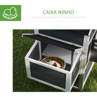 PawHut Galinheiro de Madeira 297,5x68x118cm para 3-6 Galinhas com Teto Asfáltico Porta com Trava e Caixa Ninho Branco e Cinza(m-7)