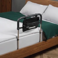 HOMCOM Barre d'appui lit barrière sécurisée protection poignée réglable 5 hauteurs pochette rangement 87Lx51,5lx45-55H cm(m-7)