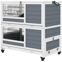 PawHut Kaninchenstall aus Holz für den Innenbereich auf Rädern 2 Etagen 2 herausnehmbare Tabletts, abschließbare Tür 90L x 53B x 97H cm(m-1)