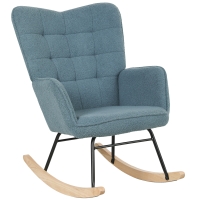 HOMCOM Fauteuil à Bascule, forme ergonomique, patins en bois massif, capacité 120 kg, Bleu clair