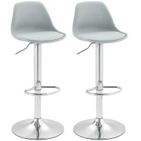 HOMCOM Ensemble de 2 Tabourets de Bar, Chaises de Bar, Chaises Pivotantes avec Dossier, Réglables en Hauteur, Supportant Jusqu'à 120 kg, 42 x 38 x 82-104 cm, Gris(m-6)