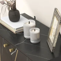 HOMCOM Aufbewahrungs-Buffet mit 2 Türen und höhenverstellbarem Regal, Metallbeine 76 x 35 x 77 cm in Schwarz mit Marmor-Ton(m-5)