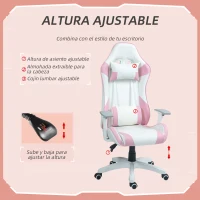 HOMCOM Silla Gamer con Cojín Lumbar Reposabrazos Ajustable Reposacabezas Extraíble y Altura Ajustable 67x60x120-128 cm Rosa(m-4)