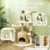 PawHut Arbre à chat arbre à grimper pour chat centre d'activités hauteur 112 cm beige(m-4)
