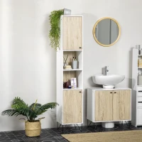 kleankin Badezimmerschrank Hochschrank Toilettenarmatur mit Stiletto-Fuß 2 Schränke mit Regal 30 x 31,5 x 169 cm(m-2)