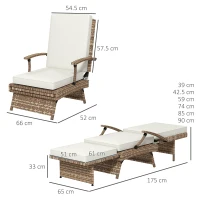 Outsunny 80° Reclining Rattan Lounger - White/Brown(m-3)