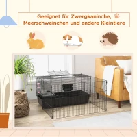 PawHut Kleintierkäfig mit abnehmbaren Gehege, Laufgitter mit Stall, inkl. Zubehör, Schwarz(m-4)