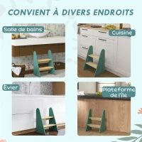 AIYAPLAY Marche pied enfant marchepied enfants 2 marches pour enfants 3 à 8 ans en bois charge max. 20 kg vert(m-4)