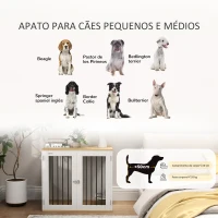 PawHut Gaiola para Cães 2 em 1 Mesa Auxiliar com 2 Portas com Trava Comedouro Giratório de 360° 2 Tigelas 80x55x71,5 cm Branco(m-7)
