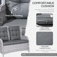 Outsunny Garden PE Rattan Dining Sofa Set, Outdoor 4 Seater Wicker Furniture, High Back Chairs with Cushions, Tempered Glass Coffee Table for Patio, Mixed Grey(m-5)