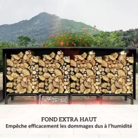 Outsunny Abri bûches, range-bûches, avec sac de transport en toile, housse en Oxford 600D,   240l x 36P x 99H cm, métal, noir(m-5)