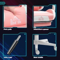 HOMCOM Sedia da Gaming Ergonomica con Orecchie da Gatto, Poggiapiedi, Supporto Lombare e Cervicale, Rosa(m-8)