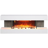 HOMCOM Cheminée électrique 120 cm murale, cadre en verre, effet de flamme LED réglable, télécommande, 2000W(m-1)