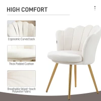 HOMCOM Shell chair vanity chair velvet salon chair with golden metal legs cream(m-6)