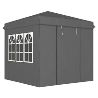 Outsunny 2,5 x 2,5 m Pavillon pop-up avec parois latérales et sac de transport, Tente de jardin ajustable en hauteur UPF50+, Gris foncé(m-1)