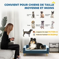 PawHut Canapé chien lit pour chien design scandinave coussin moelleux pieds métal doré 94 x 59,5 x 31,5 cm velours soyeux bleu(m-4)