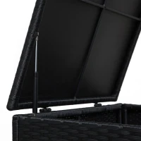 Outsunny 4 Pieces Rattan Garden Furniture Set, 4 Seater Corner Sofa Set with Storage Box, 2 Drawers Coffee Table, Loveseats with Cushions, Wicker Garden Conservatory Furniture for Balcony, Black(m-9)