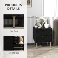 HOMCOM Elegant Two-Drawer Bedside Table - Black(m-7)