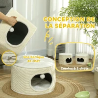 PawHut Tour pour chat modulable tonneau griffoir chat fermeture éclair séparable 3 niveaux tapis de grattage Ø 51 x 69 cm crème(m-4)