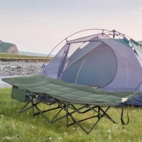 Outsunny Foldable Camp Bed, Padded Patio Camping Bed with Carry Bag, Magazine Bag and Cup Holder for Outdoor, Garden, Grey(m-2)