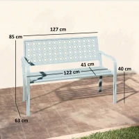 Outsunny Außenbank, Gartenbank aus Stahl, Ausgeschnittene Rückenlehne, Armlehnen, für 2 Personen, Blau(m-3)