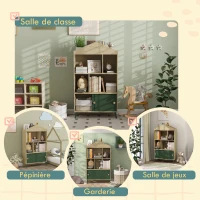 AIYAPLAY Bibliothèque et meuble de rangement jouets pour enfants, 4 étagères et placard porte coulissante, design, vert(m-7)