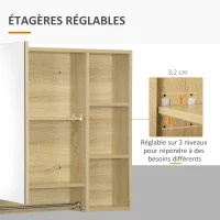 kleankin Meuble salle de bain avec miroir, armoire murale avec porte-serviettes, 3 niches, placard et étagère réglable, naturel(m-6)