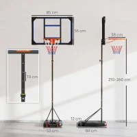 AIYAPLAY Panier de basket pour enfants, hauteur réglable de 210-260 cm extérieur et intérieur avec roues, base de lestage, bleu(m-3)