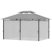 Outsunny 4m x 3(m) Metal Gazebo Canopy Party Tent Garden Pavillion Patio Shelter Pavilion with Curtains Sidewalls, Dark Grey(m-12)