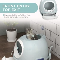 PawHut Cat Litter Box Toilet with Litter Scoop Enclosed Drawer, Front Entry Top Exit, Easy To Clean Blue(m-5)