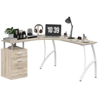 HOMCOM L-Shaped Computer Desk Table with Storage Drawer, Home Office Desk Corner Industrial Style Workstation for A4 Files 143.5 x 143.5 x 76cm, Oak(m-1)