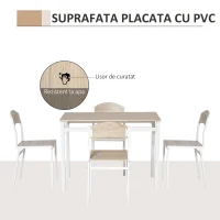 HOMCOM Set Masă de Prânz din 5 Piese cu 1 Masă Dreptunghiulară și 4 Scaune, 100x63x76,5 cm, Gri și Alb(m-6)
