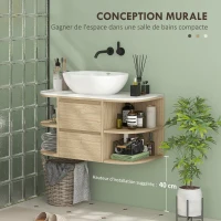 HOMCOM Meuble sous lavabo salle de bain suspendu meuble sous vasque avec tiroirs à fermeture douce et étagères, marron(m-4)