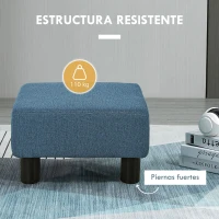 HOMCOM Reposapiés Salón de Tela de Lino Taburete Bajo con Asiento Acolchado Marco de Madera Patas Azul Oscuro(m-5)