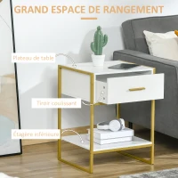 HOMCOM Table de chevet table de nuit avec tiroir étagère et poignée cadre en acier pour chambre à coucher 45 x 40 x 60 cm blanc(m-5)