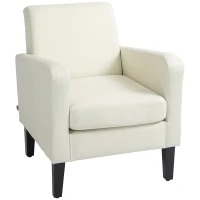 HOMCOM Fauteuil individuel, fauteuil relax, fauteuil rembourré avec pieds en bois, tissu aspect lin, 66 x 72 x 74 cm, crème(m-1)