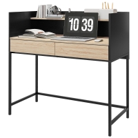 HOMCOM Bureau design Moderne, 1 étagère, 2 tiroirs, châssis métal noir panneaux particules, dim. 106l x 51,5L x 102,5H cm