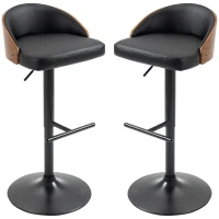 HOMCOM Barhocker 2er Set, Gepolstert Barstuhl aus Stahl und Massivholz, Höhenverstellbar Küchenstühle mit Fußstütze, 360° Drehbar, Tresenhocker für Küche, Wohnzimmer, Esszimmer, Schwarz+Kaffee(m-12)