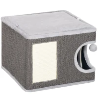 PawHut Tonneau griffoir chat arbre à chat avec plate-forme supérieur, en peluche et sisal 45 x 45 x 35 cm gris anthracite(m-1)