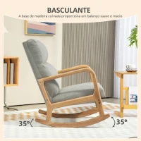 HOMCOM Poltrona Baloiço Estofada em Linho com Pés de Madeira de Borracha e Apoio para os Braços 65x87x94,5 cm Cinza(m-4)