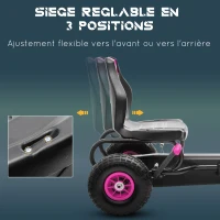 HOMCOM Kart à pédales pour enfant siège réglable 3 positions frein à main enfant de 5 à 12 ans rose noir(m-4)