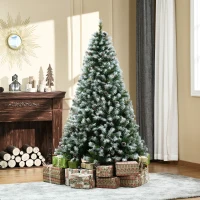 HOMCOM Árbol de Navidad Artificial 180 cm con Nieve con 800 Ramas 61 Piñas Decoración Navideña para Interiores Verde(m-2)