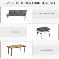 Outsunny 6 Seater Outdoor Rattan Garden Furniture Sets with Sofa, Footstool and Wood-Plastic Coffee Table, 193x72x75cm, Grey(m-4)