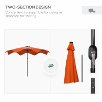 Outsunny Solar Patio Umbrella with LED and Tilt, Outdoor Market Table Umbrella Parasol with Crank, 3 x 3 (m), Orange(m-8)